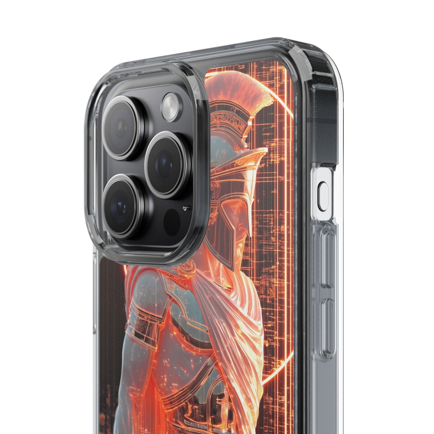 Mythical Ares Neon Warrior - Clear iPhone Case with Glowing Design