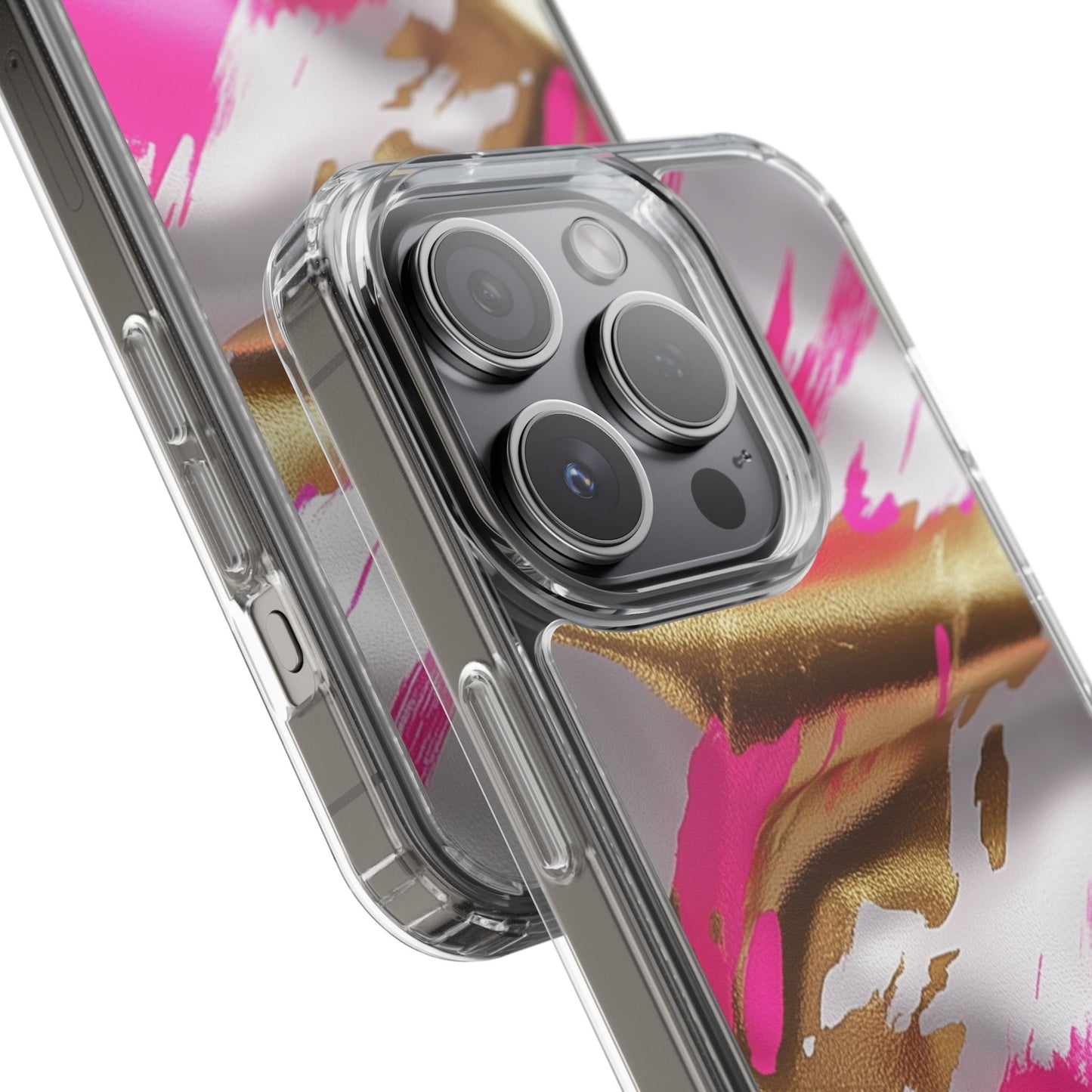 Stylish Clear Phone Case - Pink and Gold Abstract Design