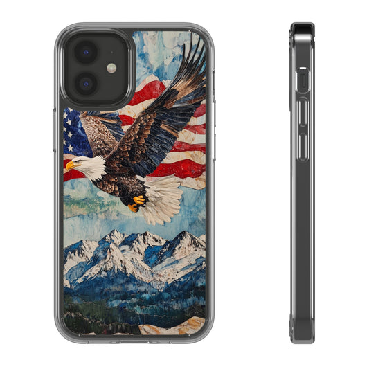 Patriotic Eagle Clear iPhone Case – American Flag Design, Fly High Stay Free for True Patriots