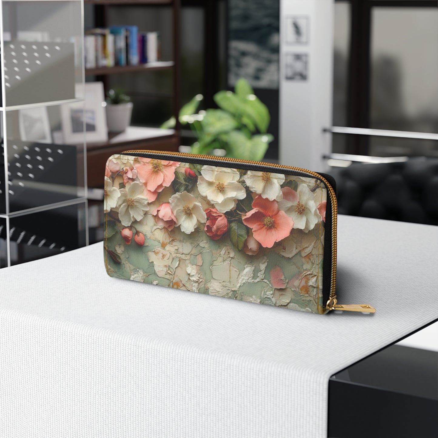 Matisse Inspired Floral Cell Phone Clutch Wallet – Soft Pinks, Greens, and Whites