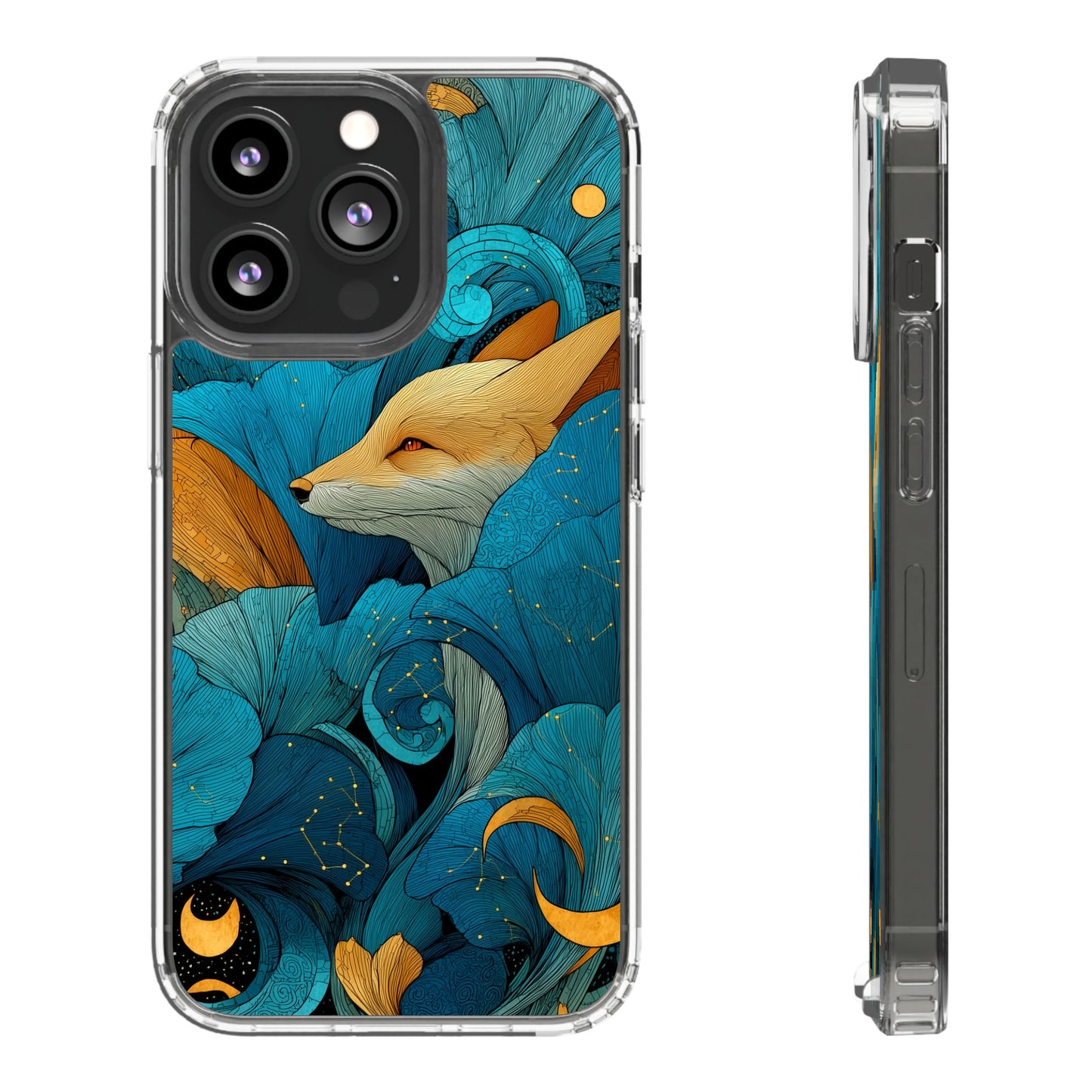 Vibrant Fox Clear Phone Case - Boho Floral iPhone Cover Nature Inspired Gift