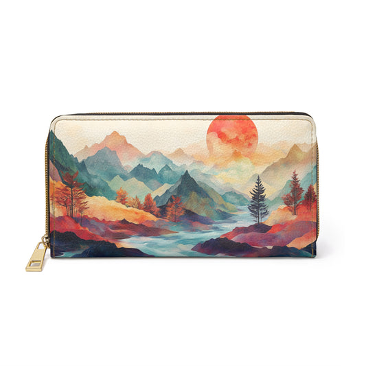 Landscape Cell Phone Clutch Wallet – Vibrant Mountain Sunset Design