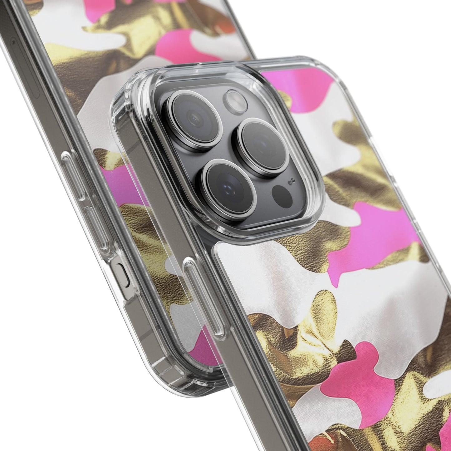 Gold and Pink Camo Phone Case – Stylish Clear Protective Design