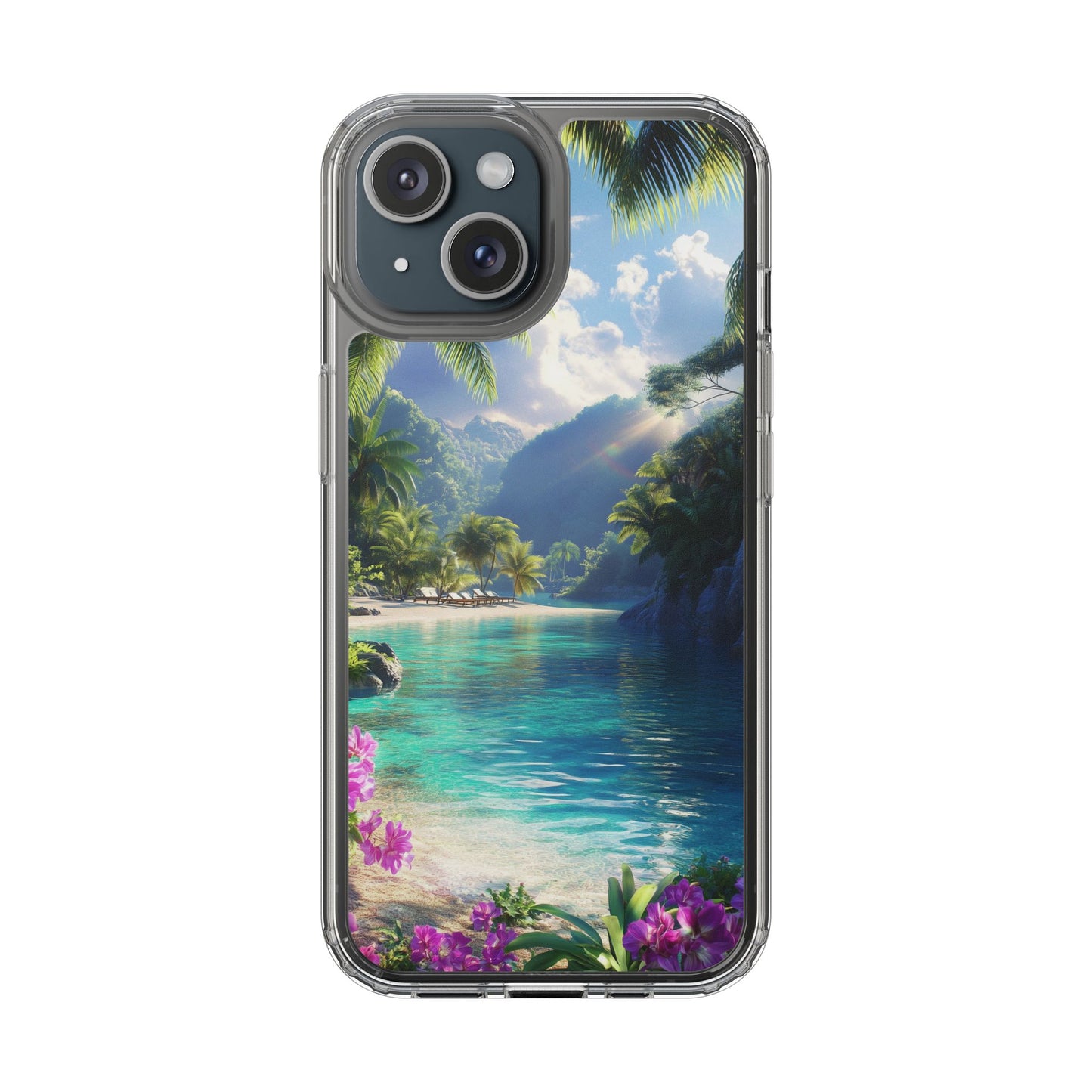 Tropical Paradise Clear iPhone Case – Vibrant Beach Vibes & Sleek Protection