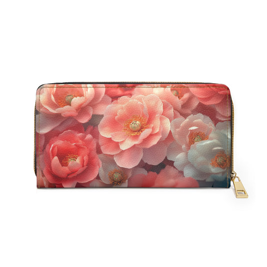 Floral Elegance Cell Phone Clutch Wallet – Hyper Realistic Peony Design