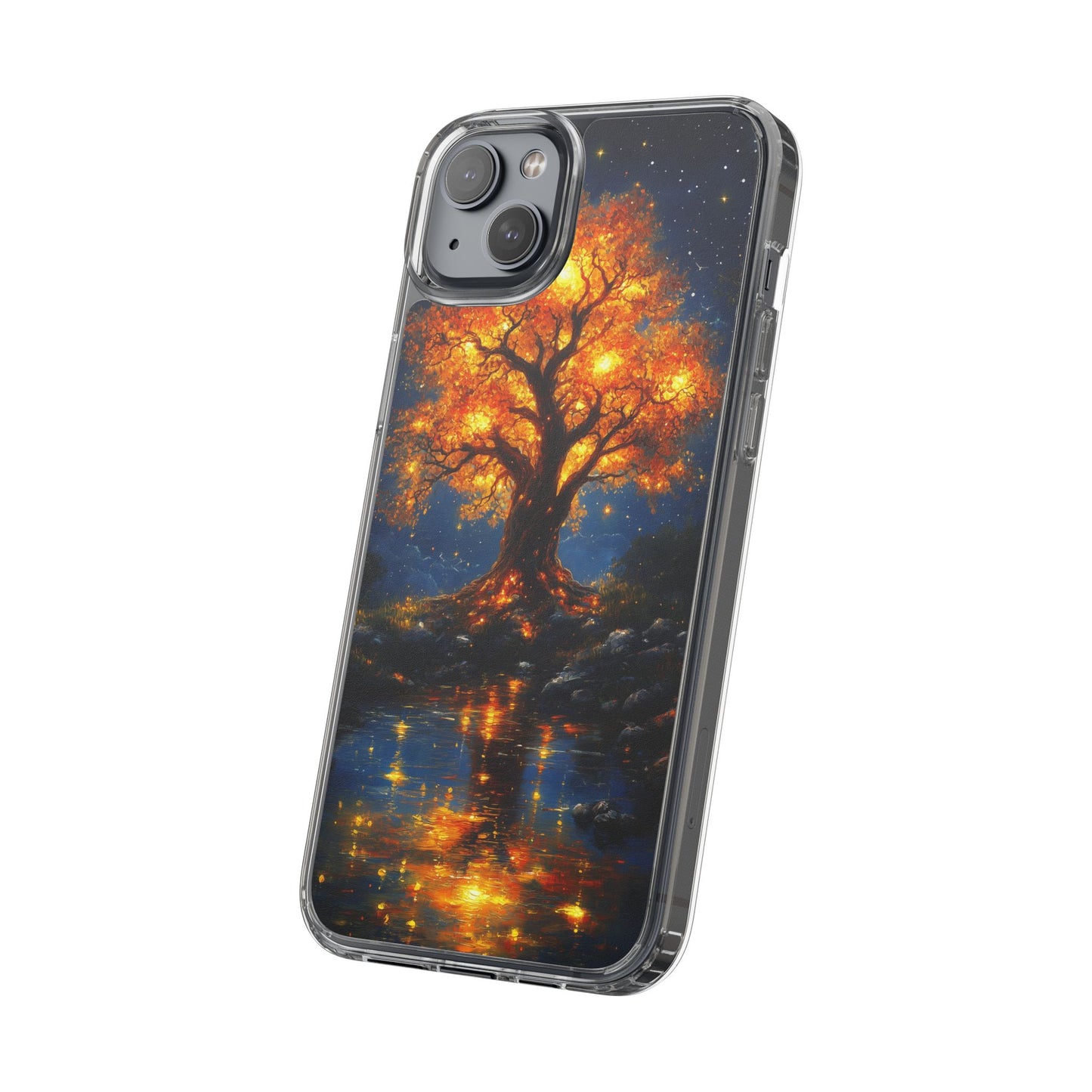 Nocturnal Illumination Tree Phone Case - Clear iPhone Cover with Glowing Autumn Design