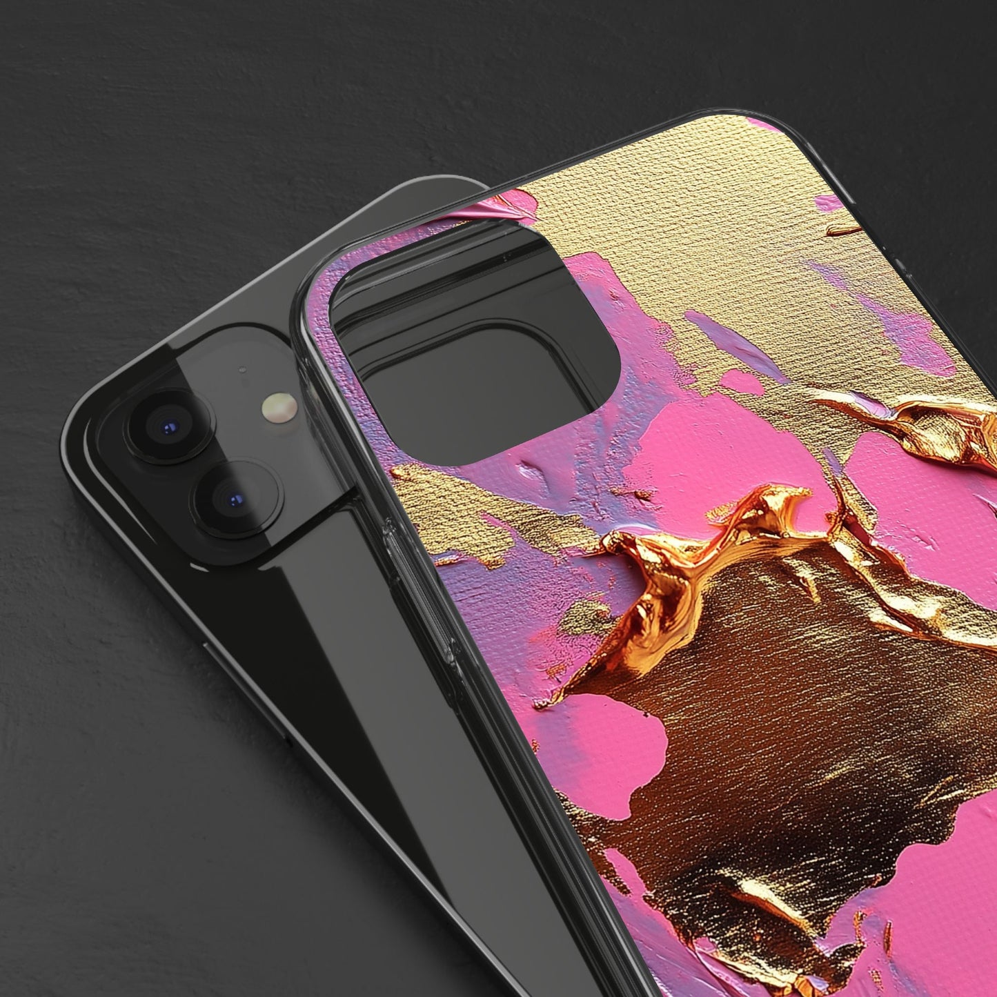 Artistic Clear iPhone Case - Gold and Pink Camo Abstract Design
