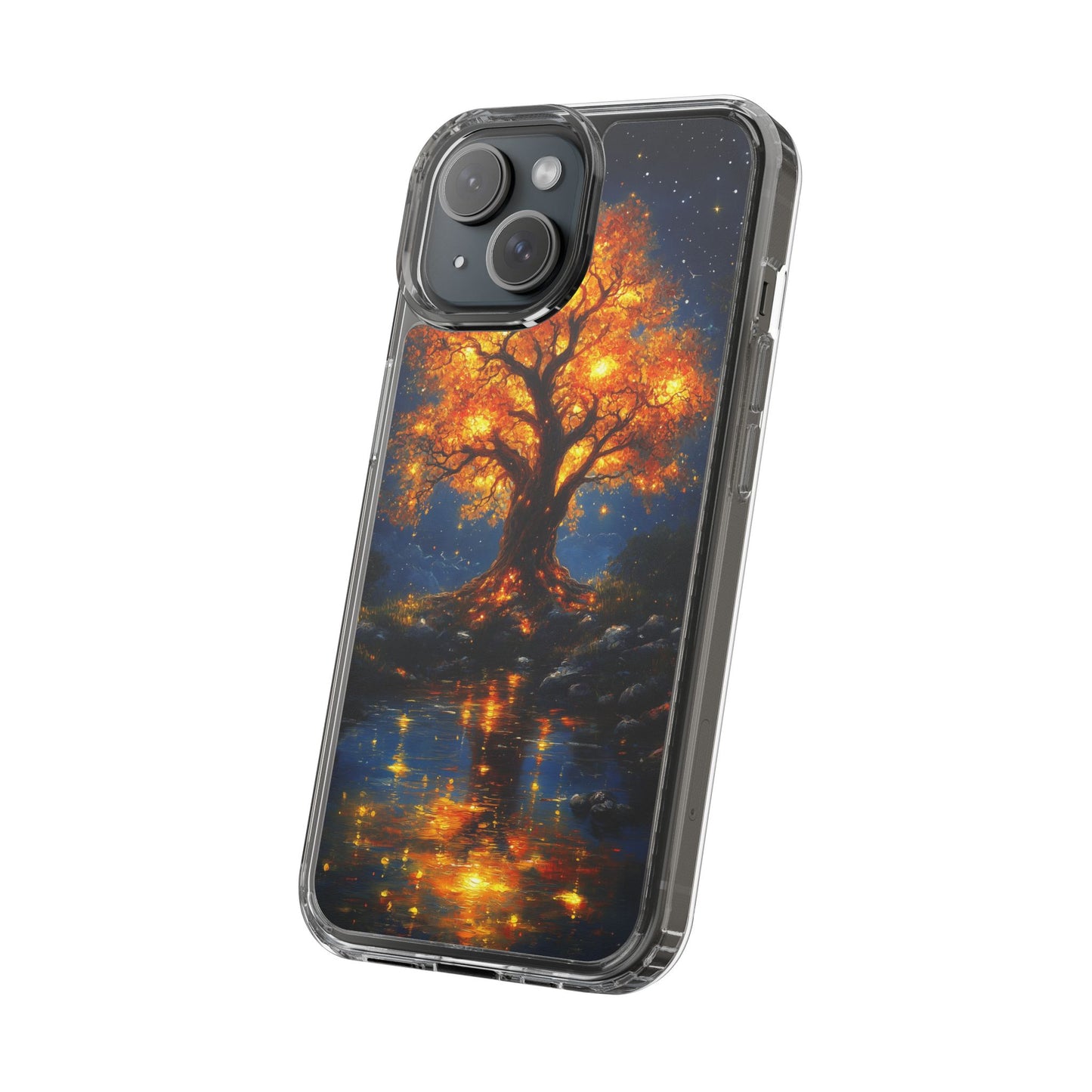 Nocturnal Illumination Tree Phone Case - Clear iPhone Cover with Glowing Autumn Design