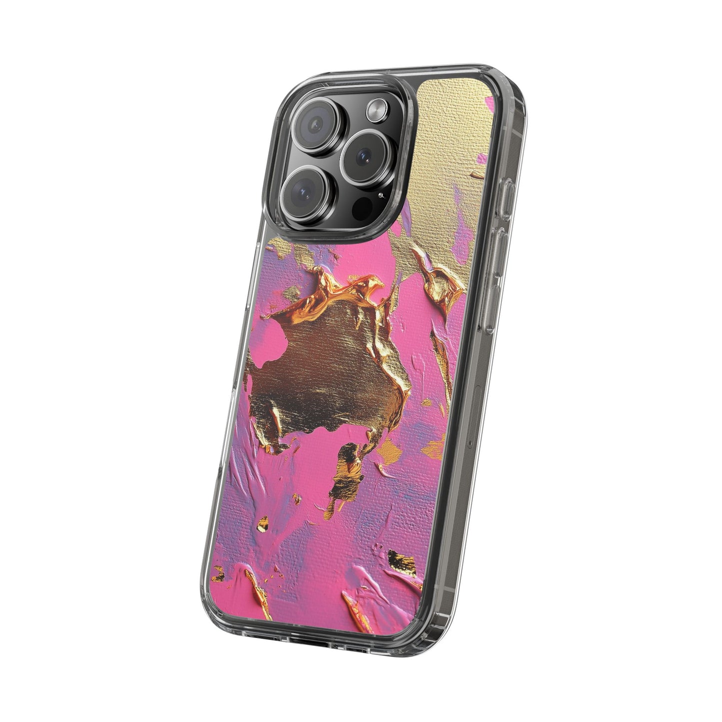 Artistic Clear iPhone Case - Gold and Pink Camo Abstract Design