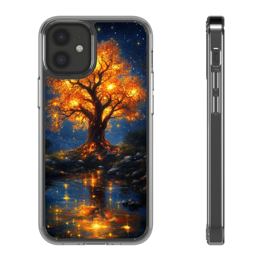 Nocturnal Illumination Tree Phone Case - Clear iPhone Cover with Glowing Autumn Design