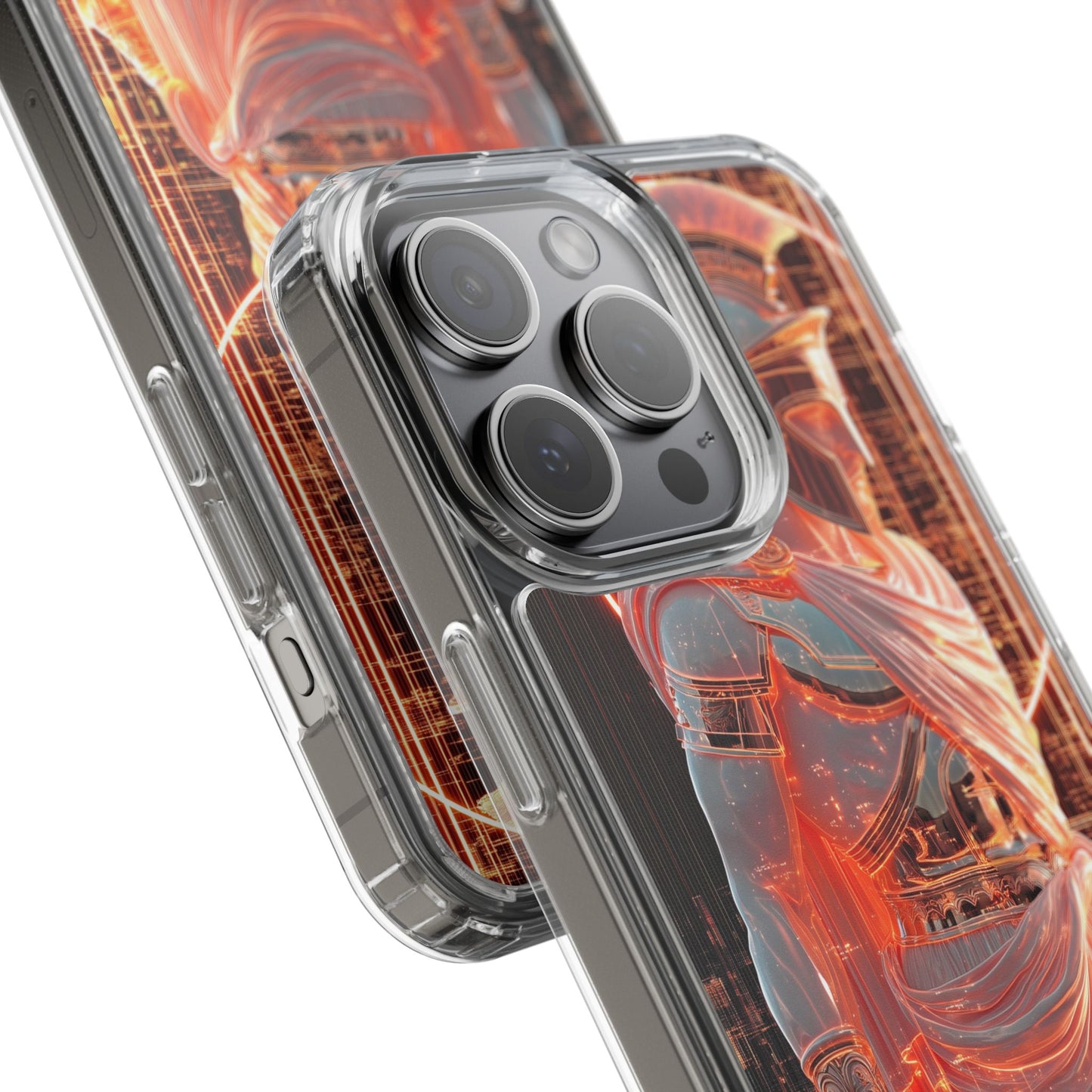 Mythical Ares Neon Warrior - Clear iPhone Case with Glowing Design