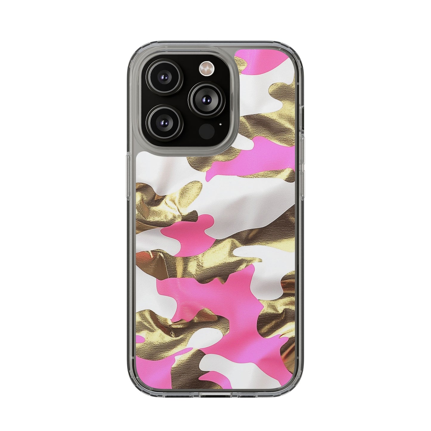 Gold and Pink Camo Phone Case – Stylish Clear Protective Design
