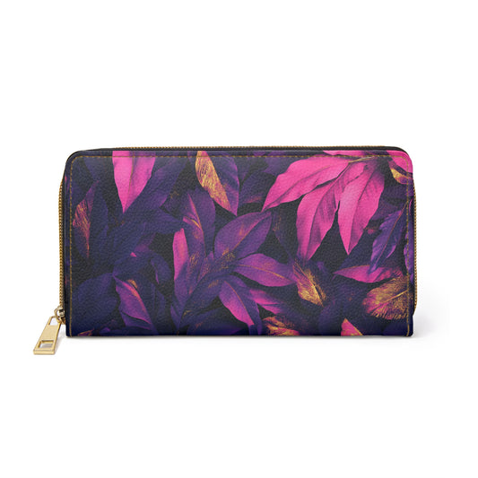 Vibrant Purple and Pink Leaf Cell Phone Clutch Wallet - Stylish and Functional for Everyday Use