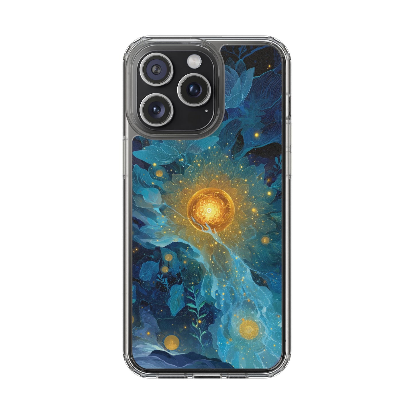 Celestial Nocturnal Bloom Clear Phone Case - Protective, Artistic Design for Nature Lovers