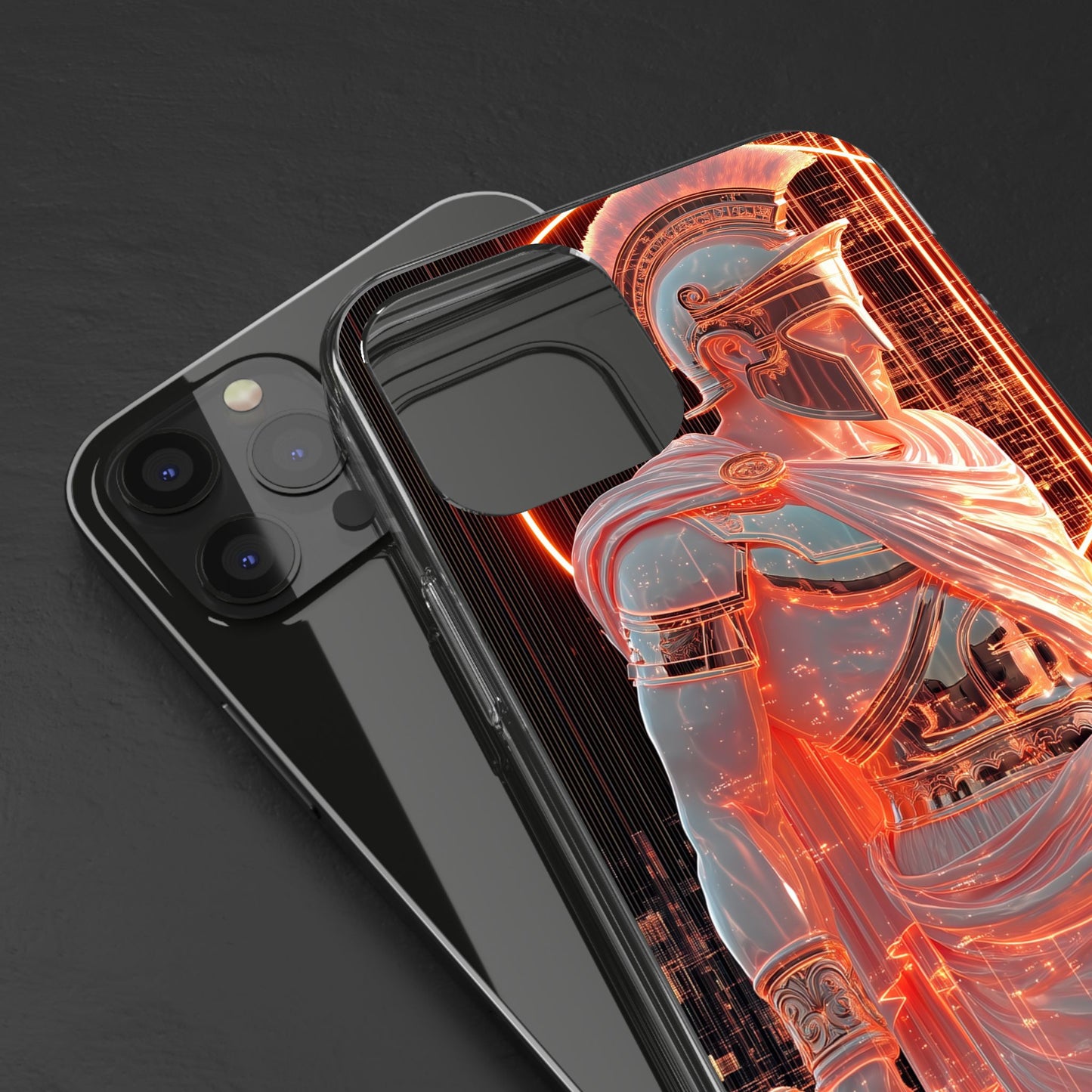 Mythical Ares Neon Warrior - Clear iPhone Case with Glowing Design