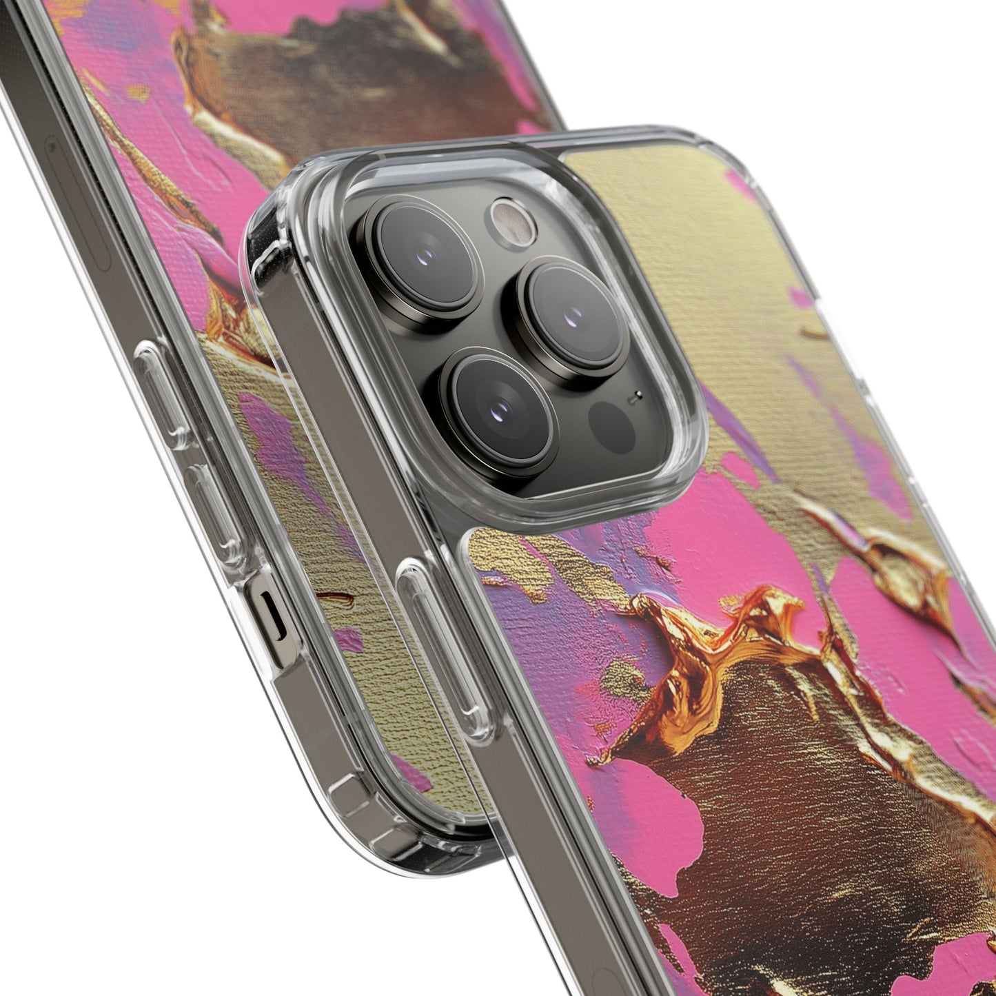 Artistic Clear iPhone Case - Gold and Pink Camo Abstract Design