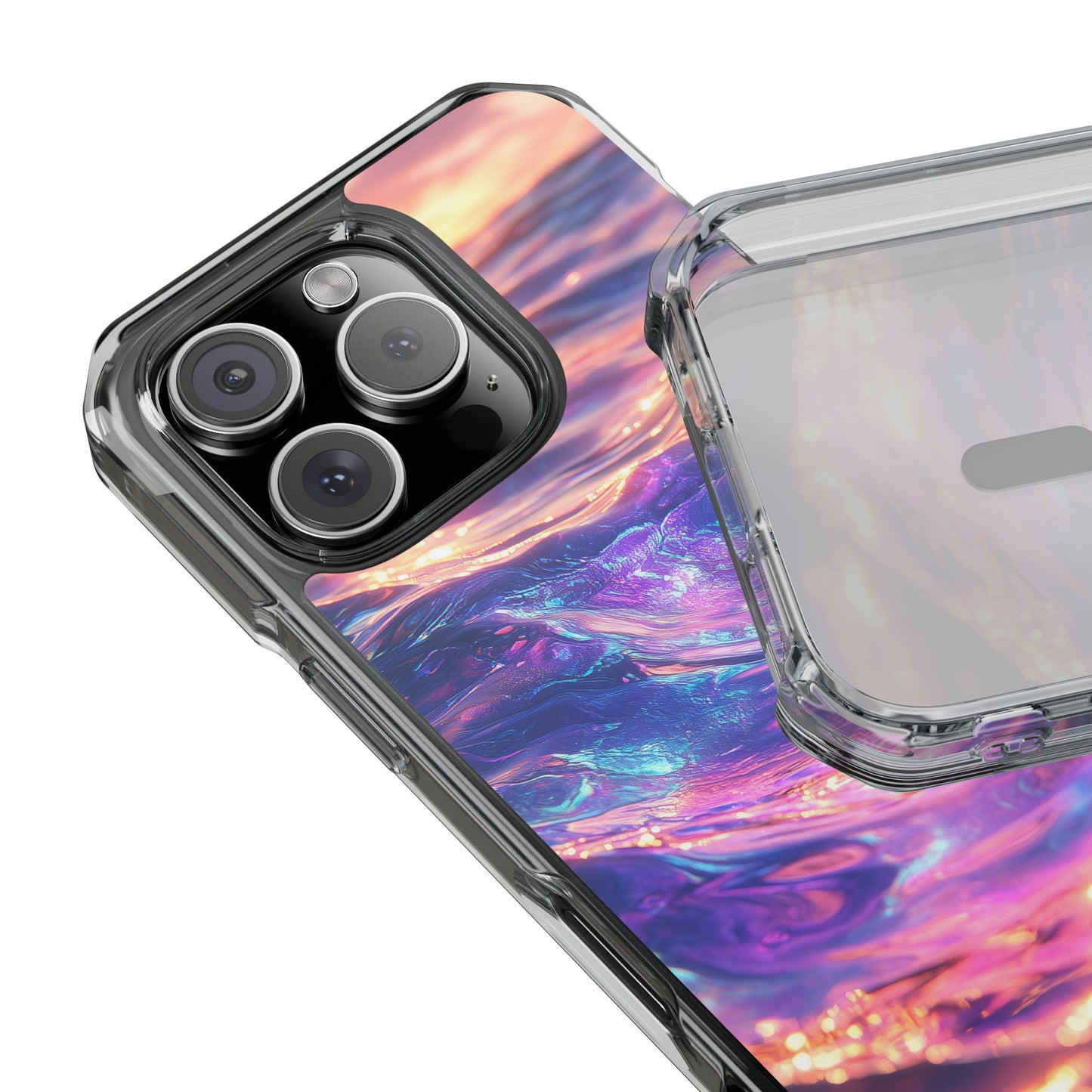 Iridescent Sunset Wave Magnetic Clear Impact iPhone Case