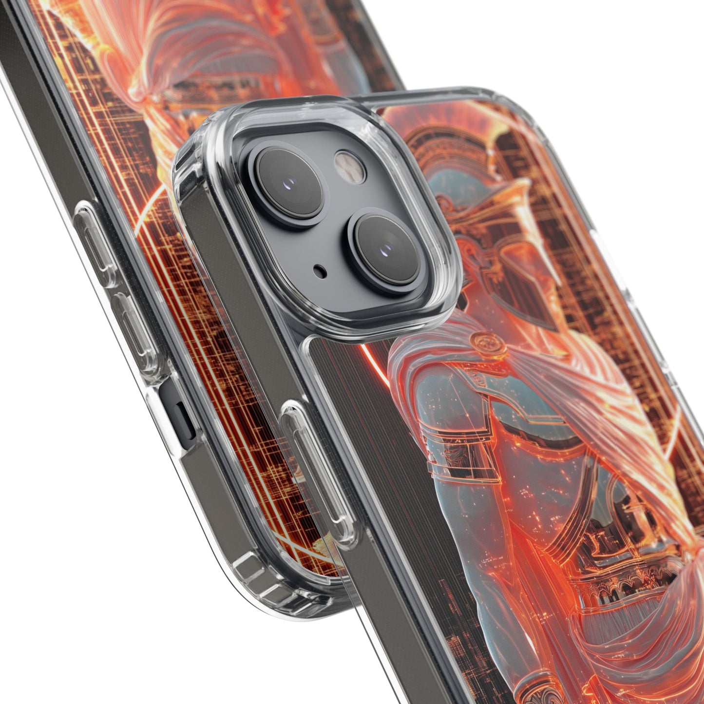 Mythical Ares Neon Warrior - Clear iPhone Case with Glowing Design