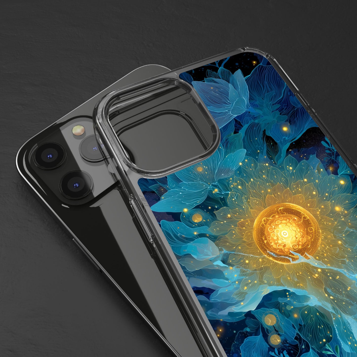 Celestial Nocturnal Bloom Clear Phone Case - Protective, Artistic Design for Nature Lovers