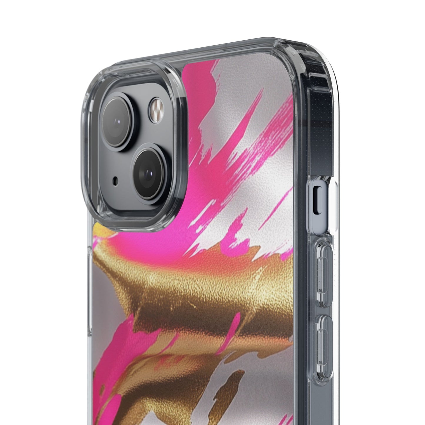 Stylish Clear Phone Case - Pink and Gold Abstract Design