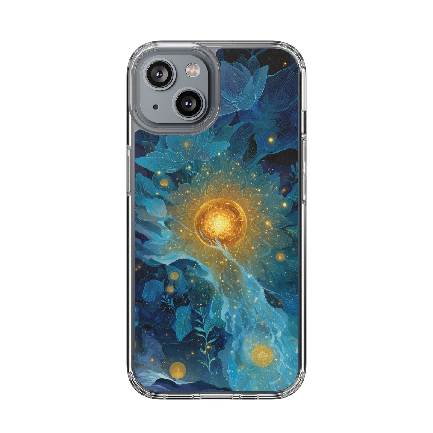 Celestial Nocturnal Bloom Clear Phone Case - Protective, Artistic Design for Nature Lovers