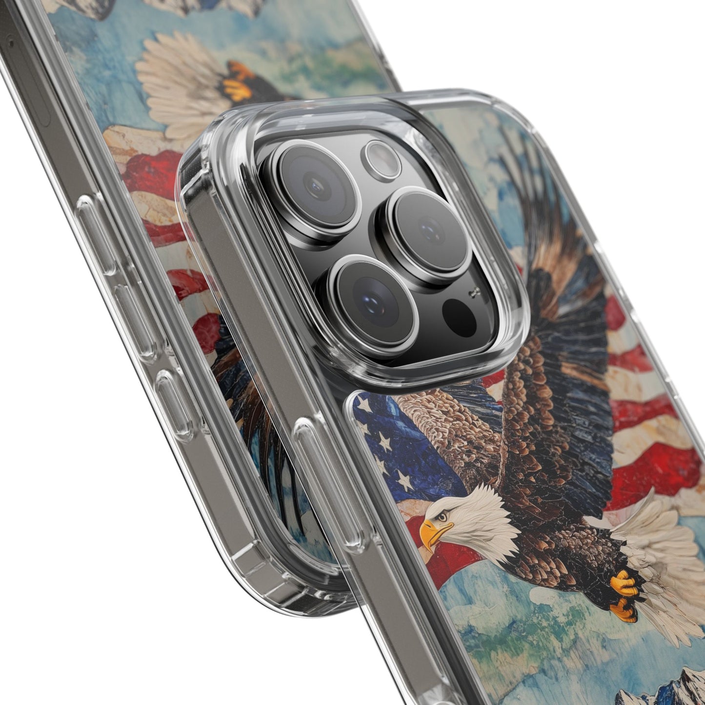 Patriotic Eagle Clear iPhone Case – American Flag Design, Fly High Stay Free for True Patriots