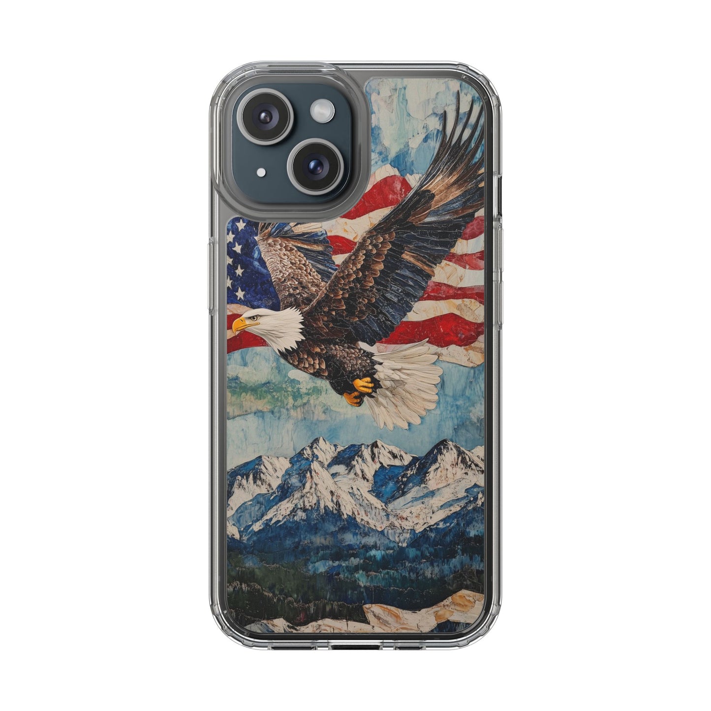 Patriotic Eagle Clear iPhone Case – American Flag Design, Fly High Stay Free for True Patriots