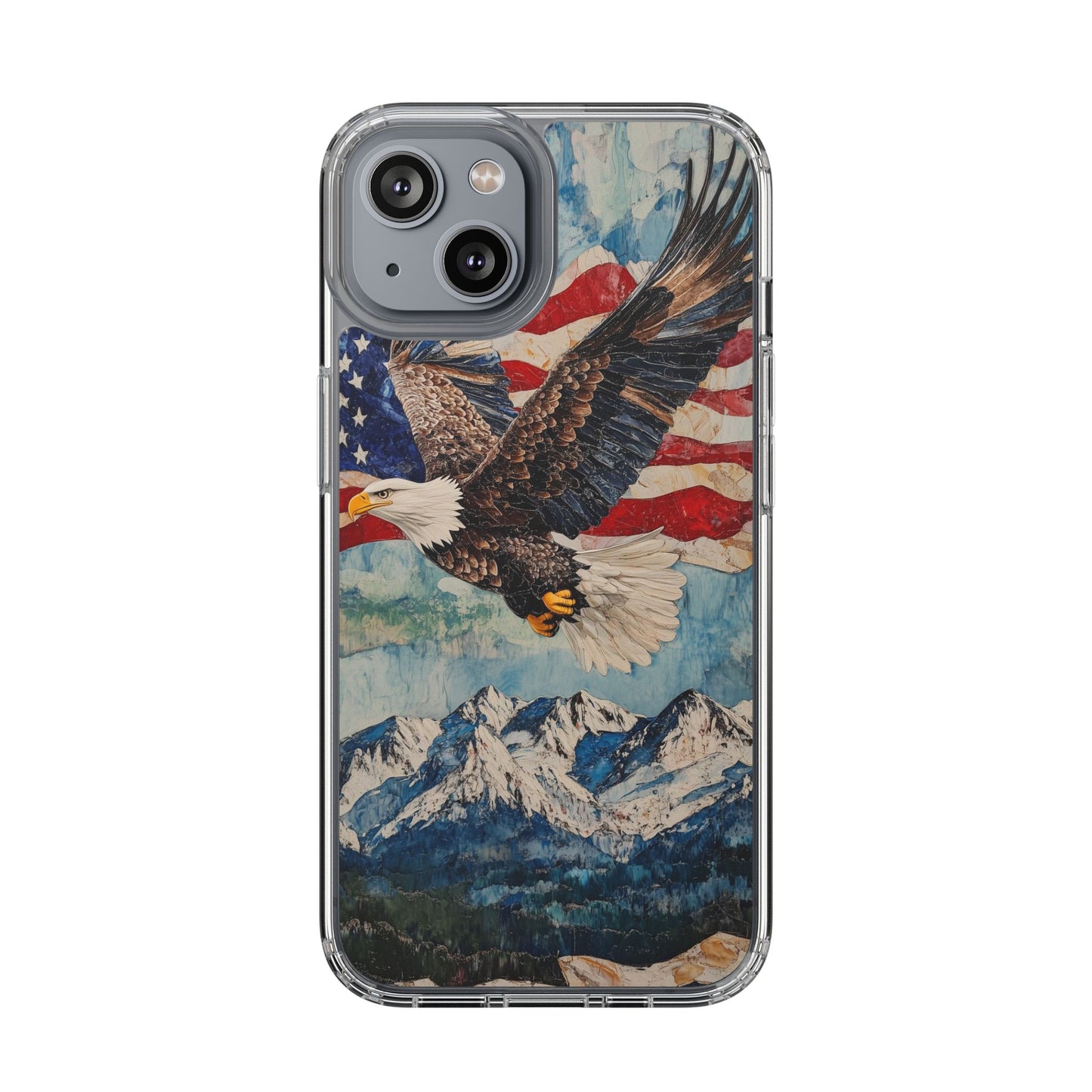 Patriotic Eagle Clear iPhone Case – American Flag Design, Fly High Stay Free for True Patriots