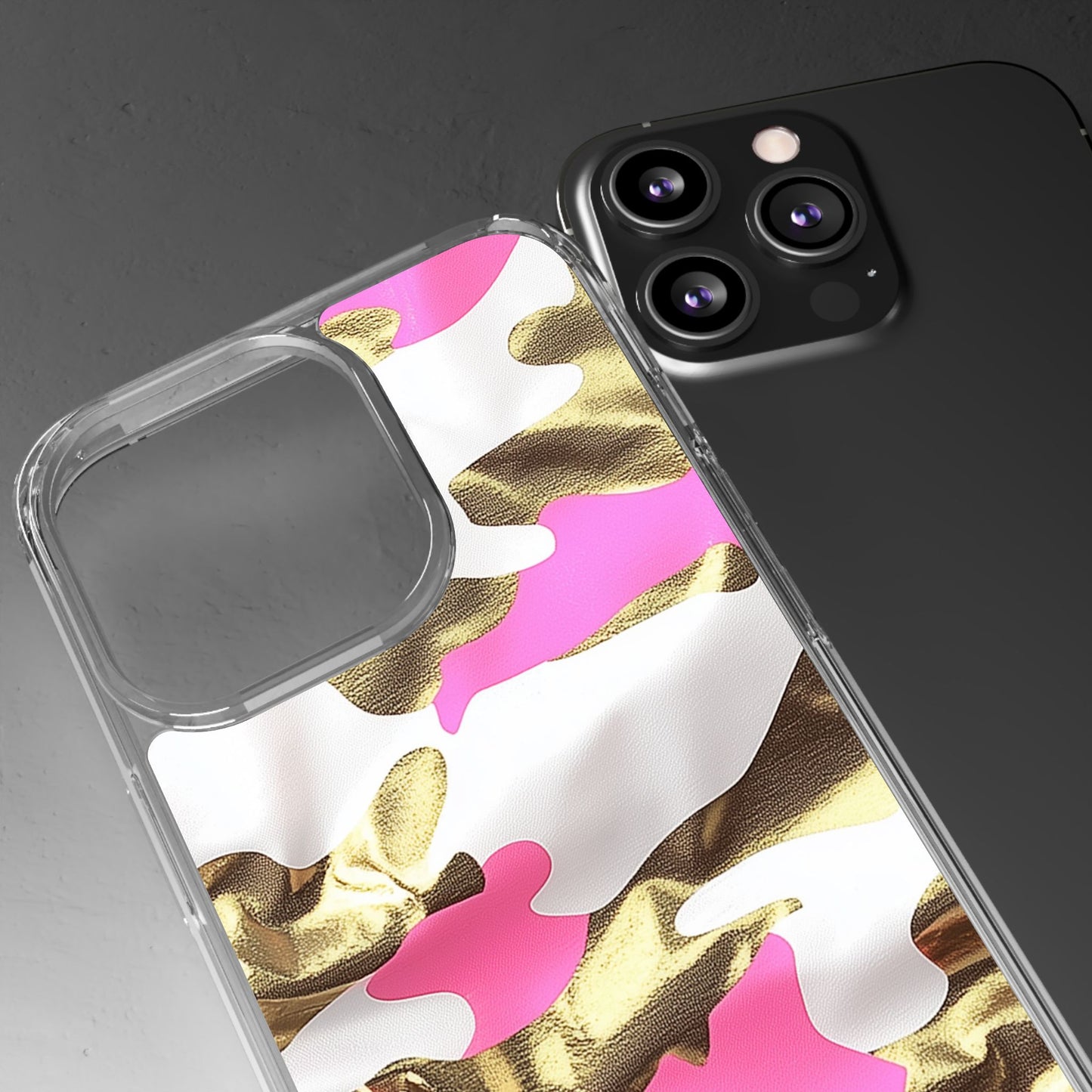 Gold and Pink Camo Phone Case – Stylish Clear Protective Design