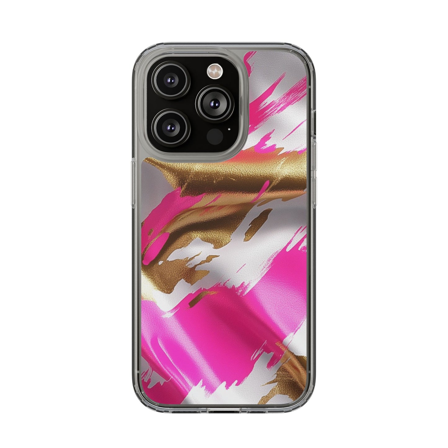 Stylish Clear Phone Case - Pink and Gold Abstract Design