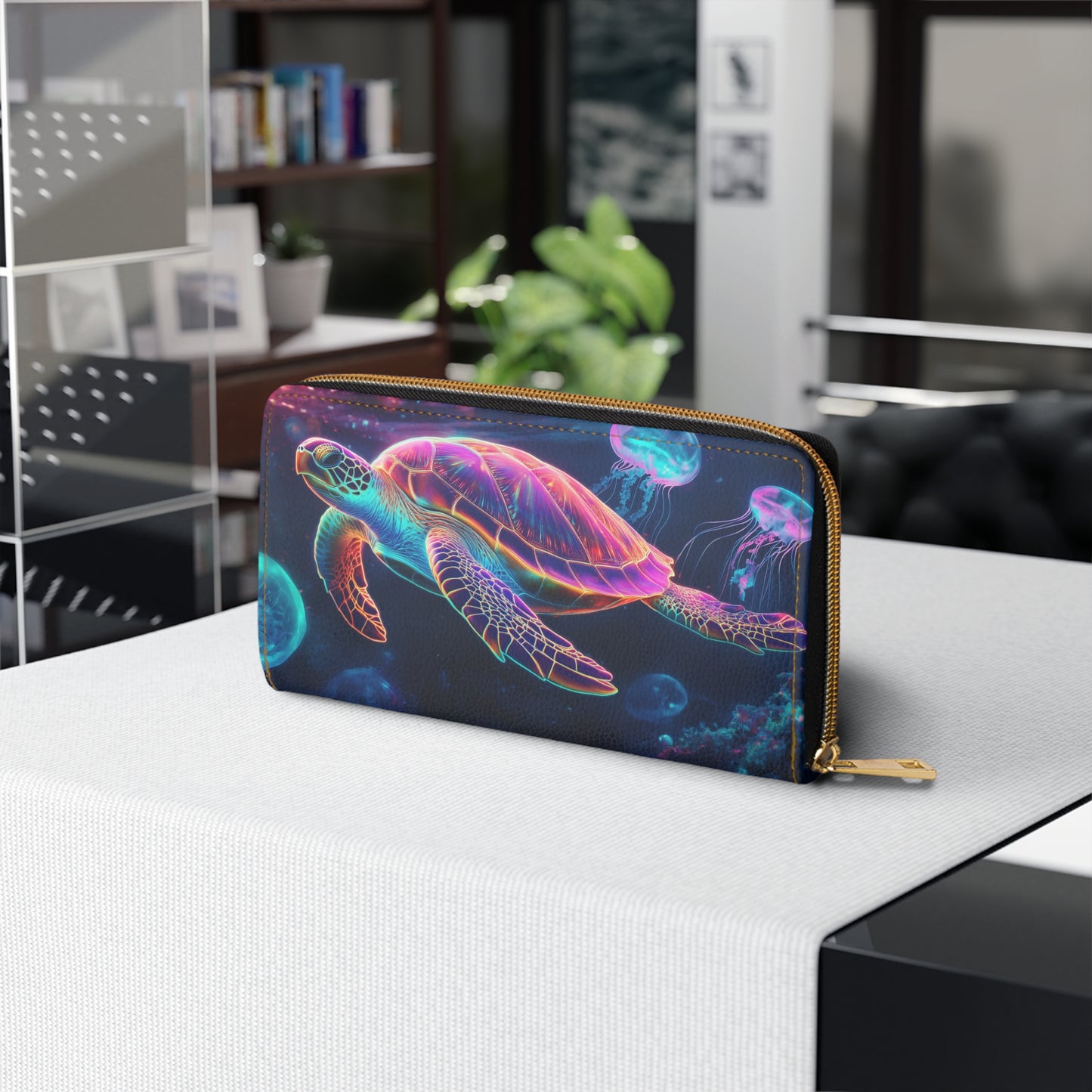 Colorful Bioluminescent Turtle – Ocean Inspired Cell Phone Clutch Wallet for Sea Life Lovers