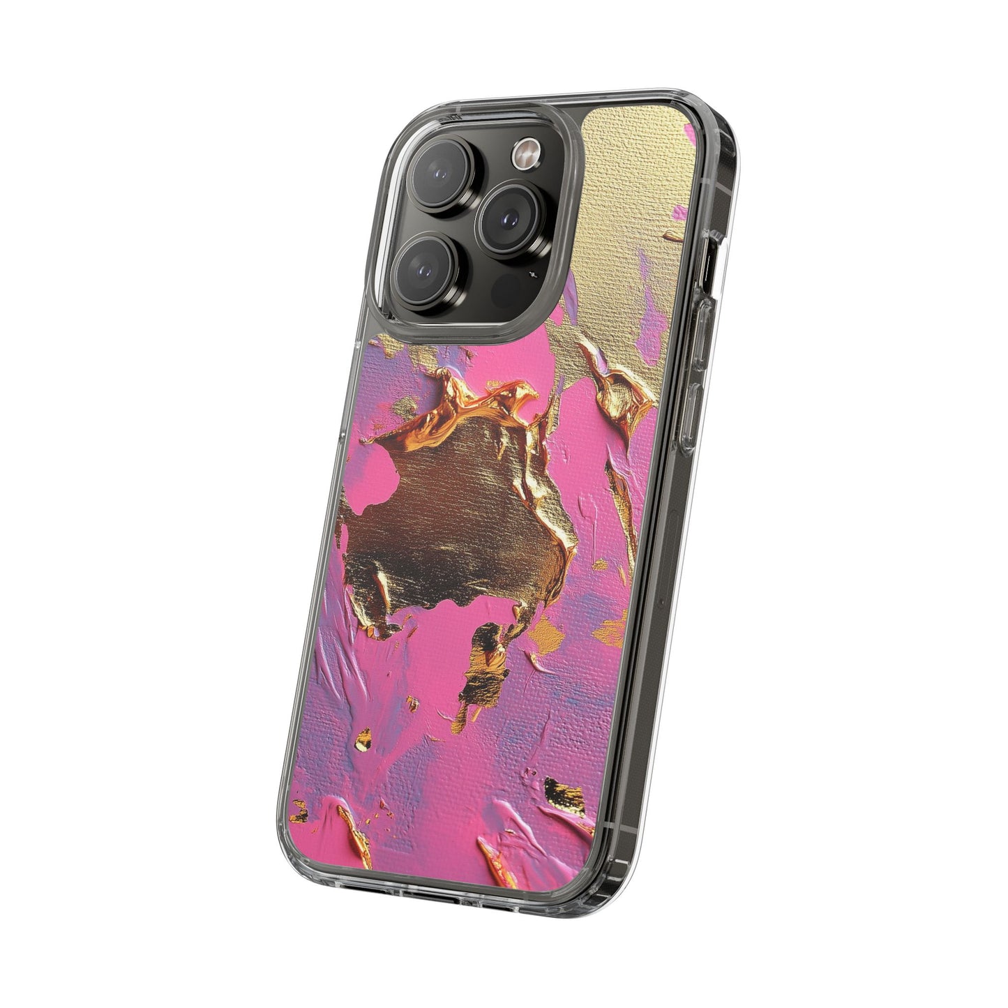 Artistic Clear iPhone Case - Gold and Pink Camo Abstract Design