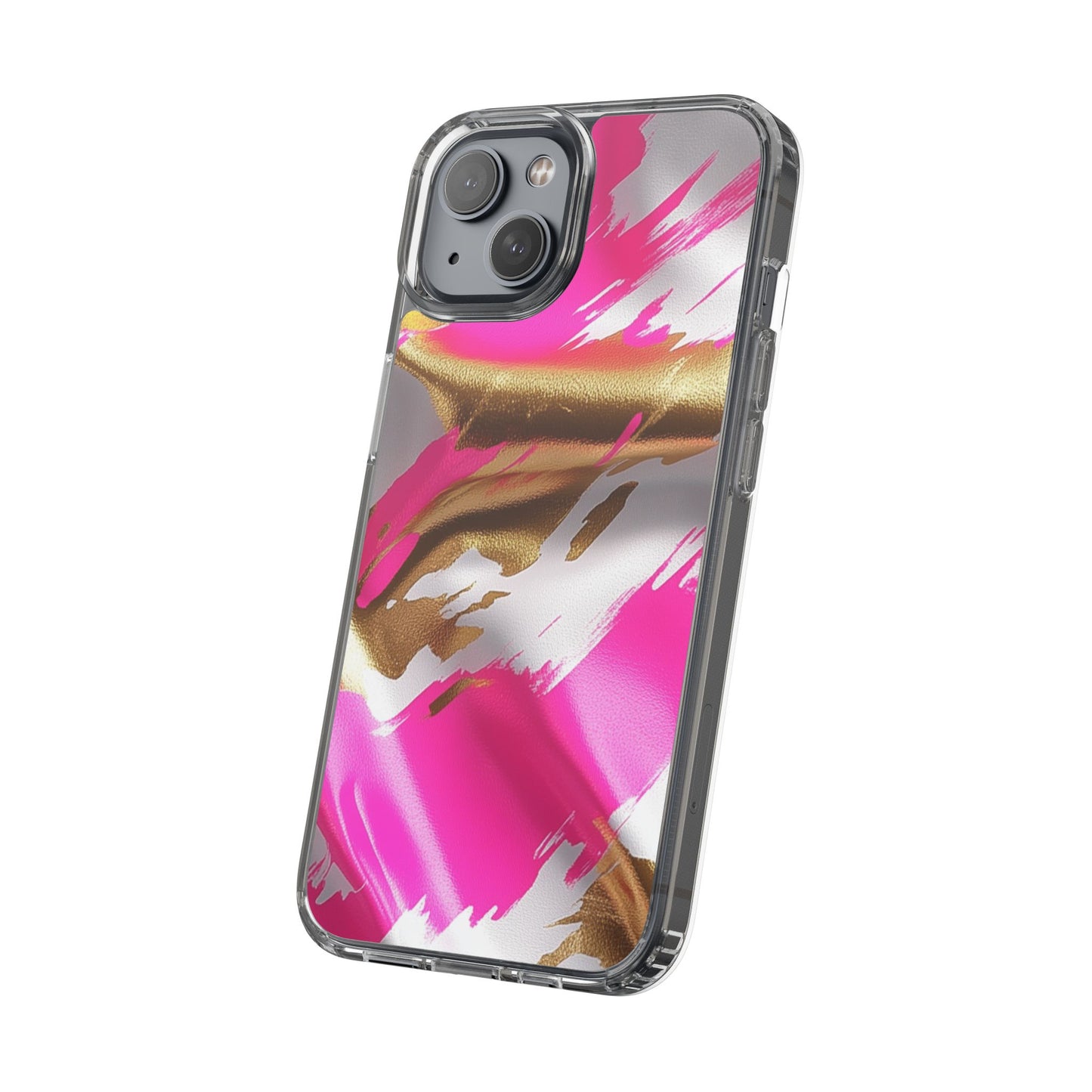 Stylish Clear Phone Case - Pink and Gold Abstract Design