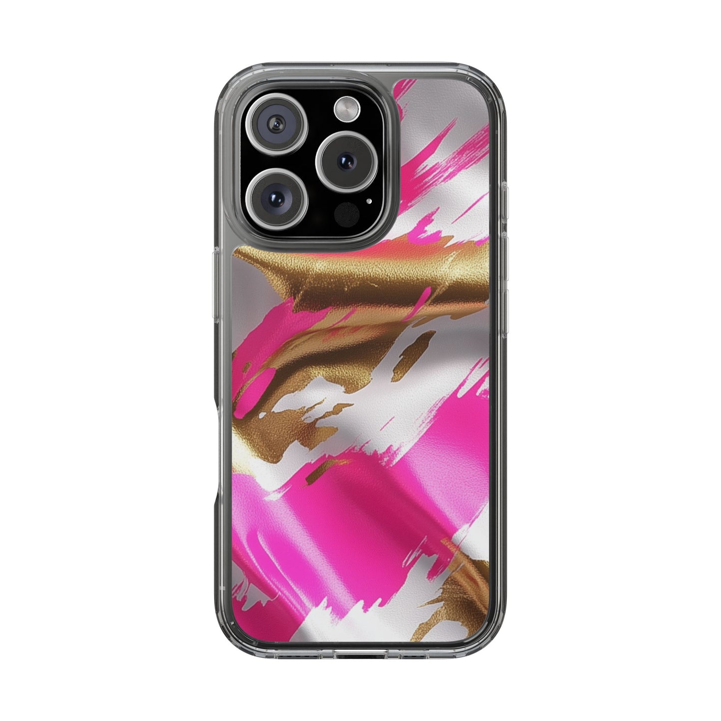 Stylish Clear Phone Case - Pink and Gold Abstract Design