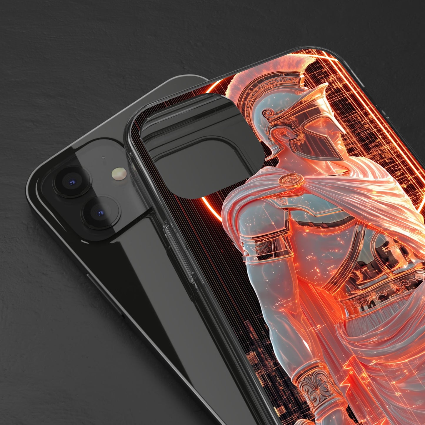 Mythical Ares Neon Warrior - Clear iPhone Case with Glowing Design