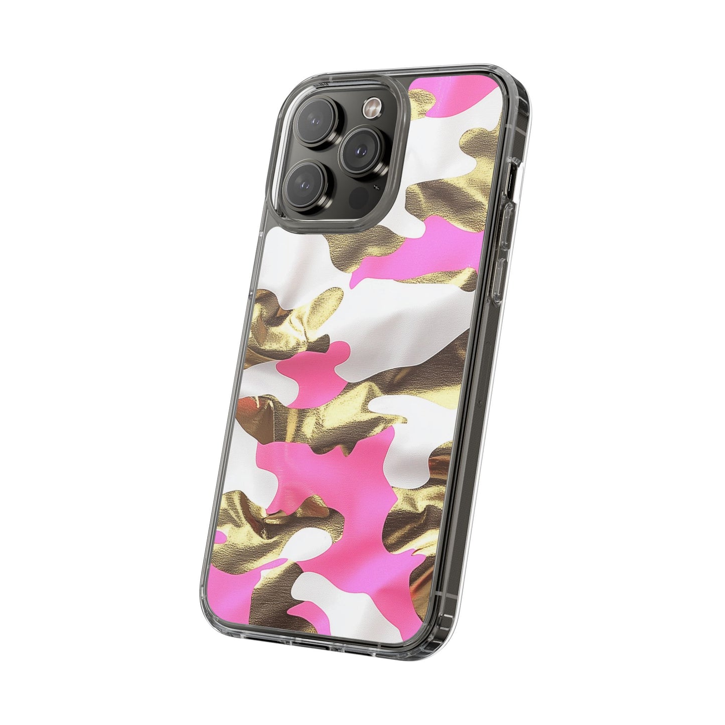 Gold and Pink Camo Phone Case – Stylish Clear Protective Design