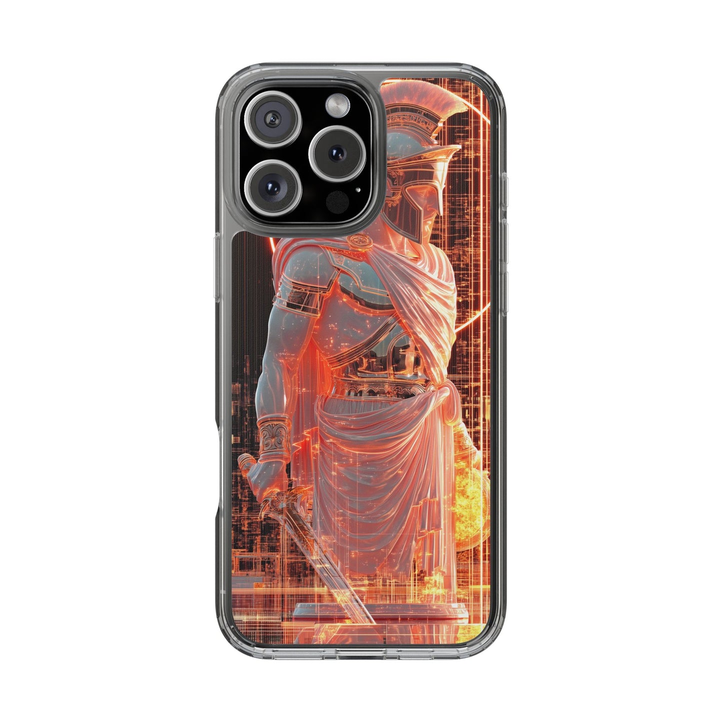 Mythical Ares Neon Warrior - Clear iPhone Case with Glowing Design