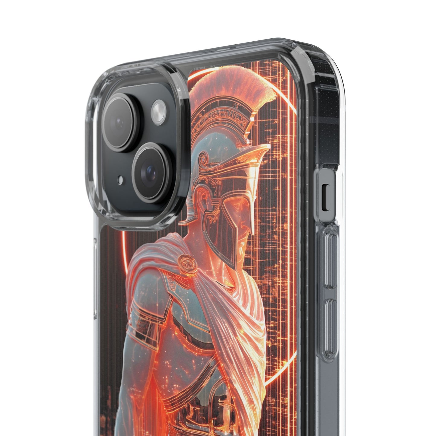 Mythical Ares Neon Warrior - Clear iPhone Case with Glowing Design