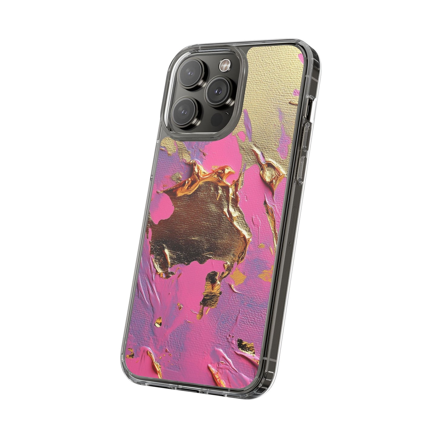Artistic Clear iPhone Case - Gold and Pink Camo Abstract Design