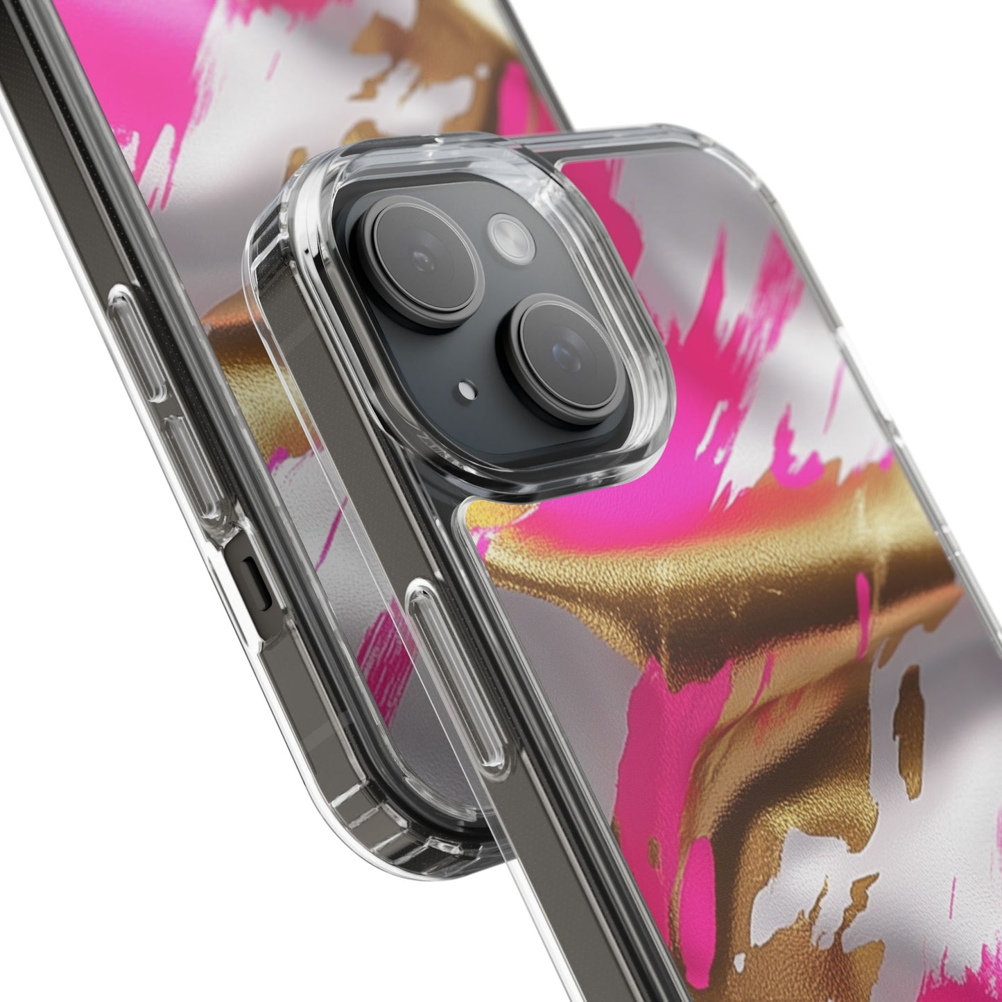 Stylish Clear Phone Case - Pink and Gold Abstract Design