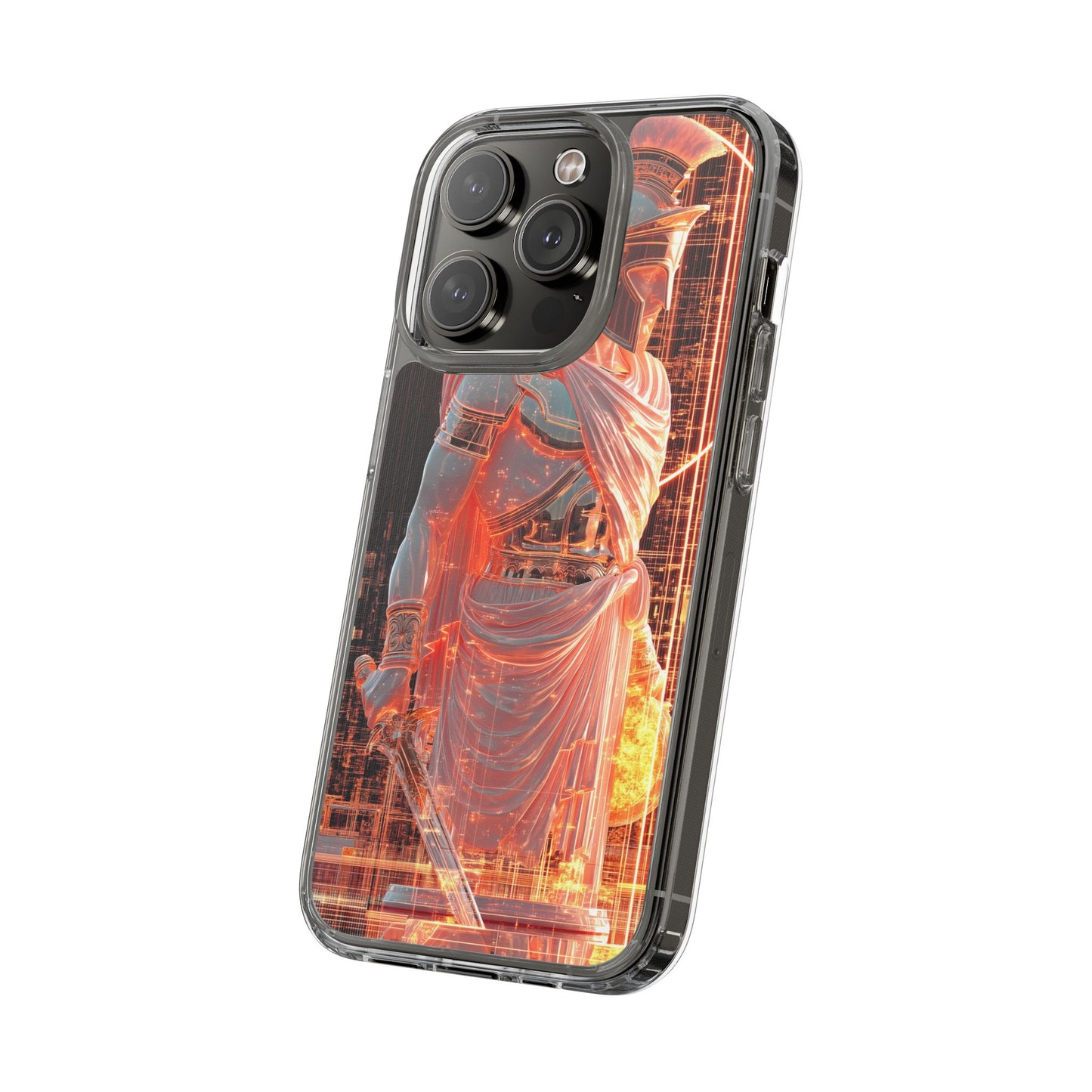 Mythical Ares Neon Warrior - Clear iPhone Case with Glowing Design