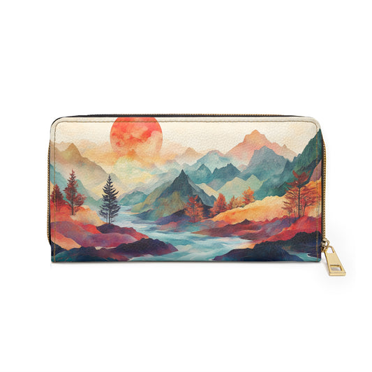 Landscape Cell Phone Clutch Wallet – Vibrant Mountain Sunset Design