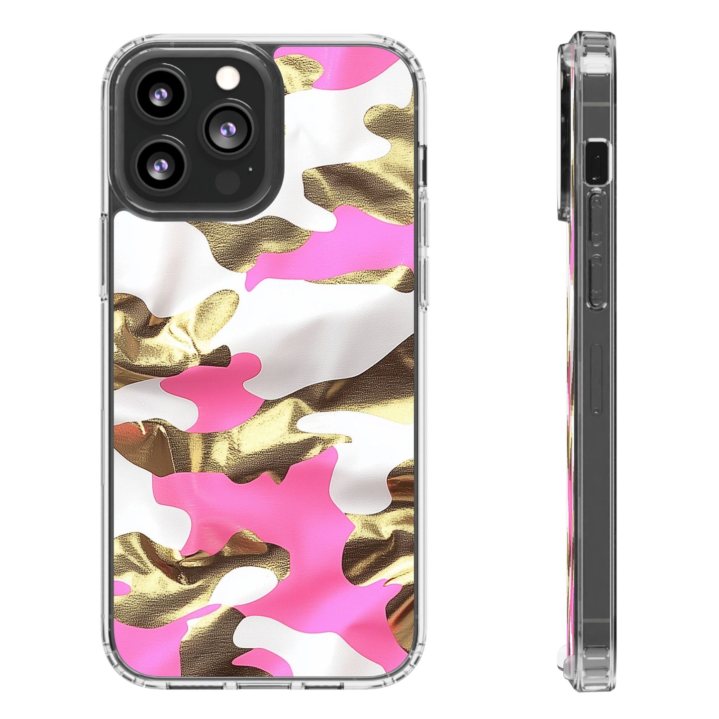 Gold and Pink Camo Phone Case – Stylish Clear Protective Design