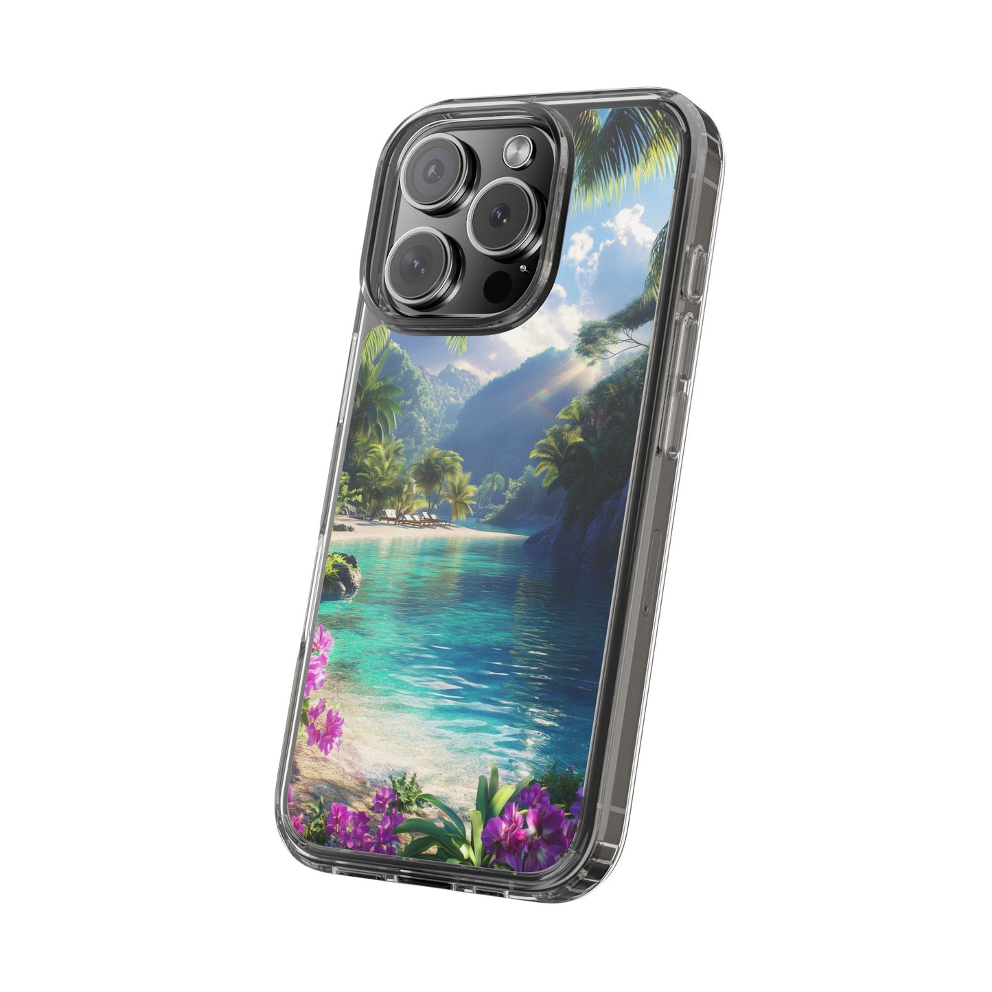 Tropical Paradise Clear iPhone Case – Vibrant Beach Vibes & Sleek Protection