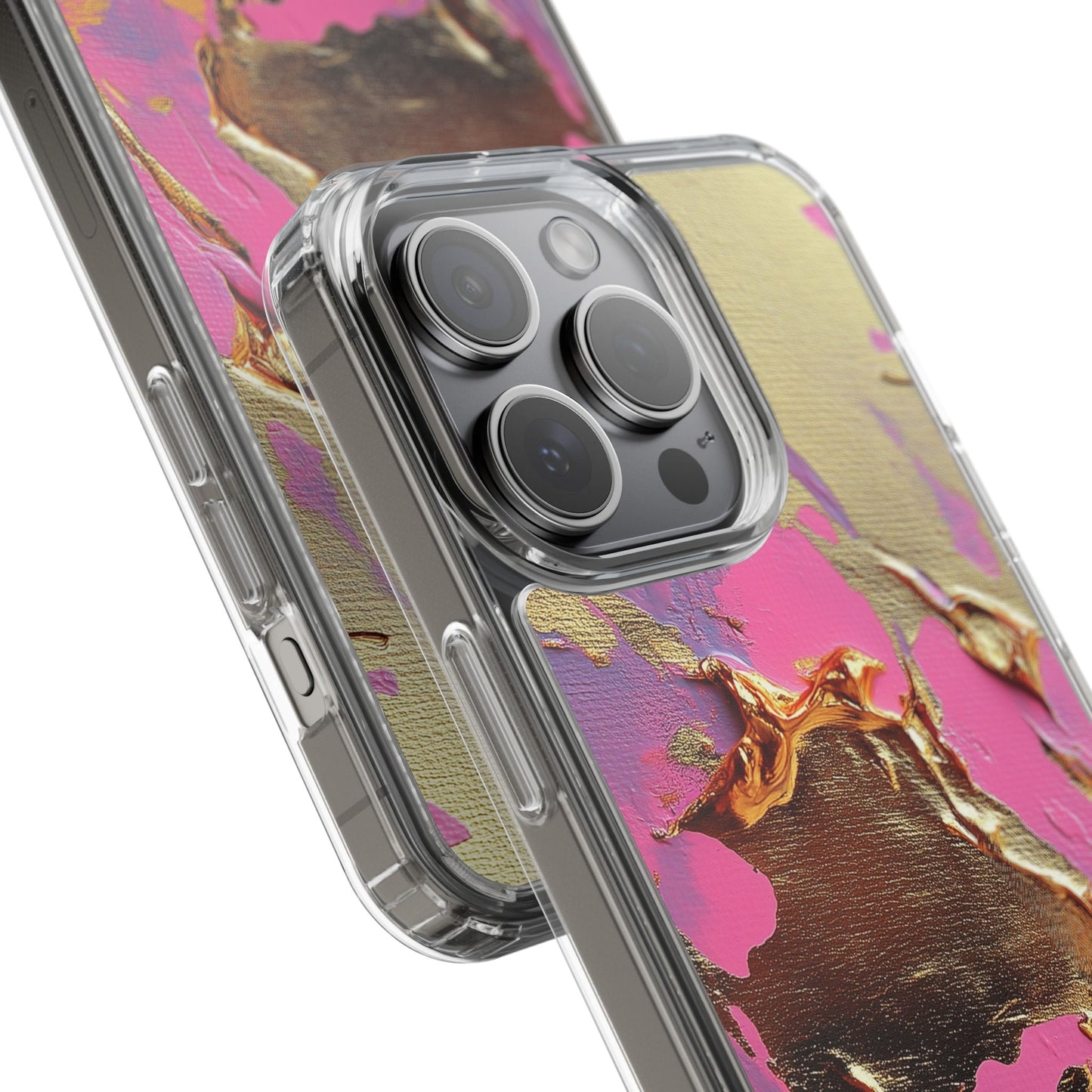 Artistic Clear iPhone Case - Gold and Pink Camo Abstract Design