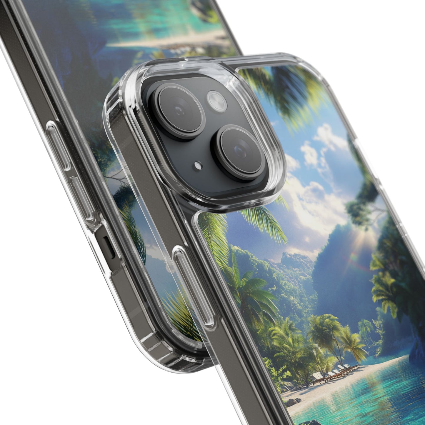 Tropical Paradise Clear iPhone Case – Vibrant Beach Vibes & Sleek Protection