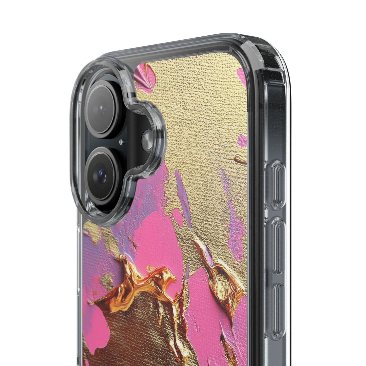 Artistic Clear iPhone Case - Gold and Pink Camo Abstract Design