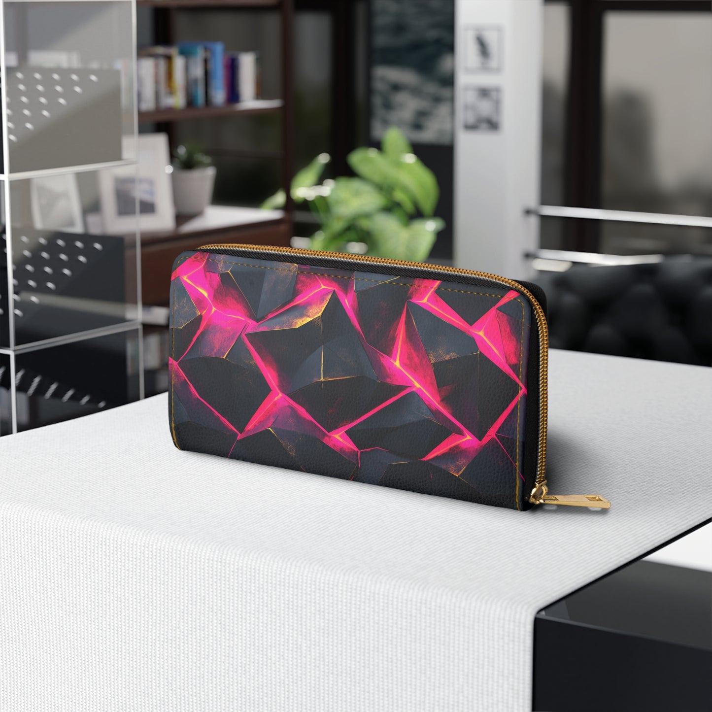 Vibrant Pink and Black Geometric Cell Phone Clutch Wallet - Stylish & Functional for Everyday Use