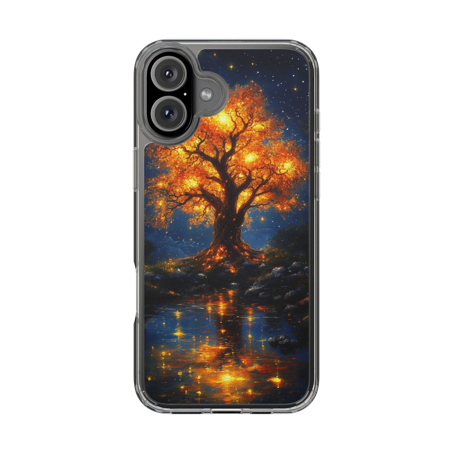 Nocturnal Illumination Tree Phone Case - Clear iPhone Cover with Glowing Autumn Design