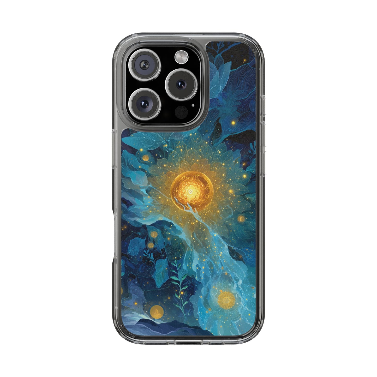 Celestial Nocturnal Bloom Clear Phone Case - Protective, Artistic Design for Nature Lovers